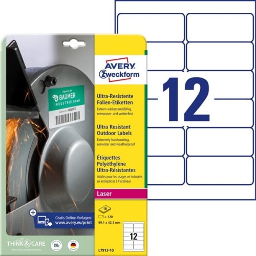 Etykiety foliowe polietylenowe 99,1x67,7mm AVERY ZWECKFORM wodoodporne ultra resistant 10ark 80etykiet białe matowe