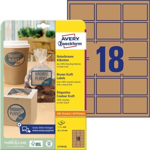 Etykiety papierowe 62x42mm AVERY ZWECKFORM 25ark 450etykiet brązowe