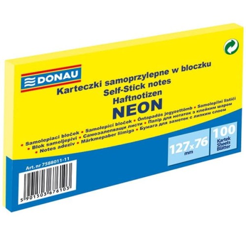 Notes samoprzylepny 76x127mm 100 kartek neonowy żółty DONAU