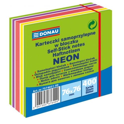 Notes samoprzylepny 76x76mm 400 kartek neon-pastel zielony DONAU