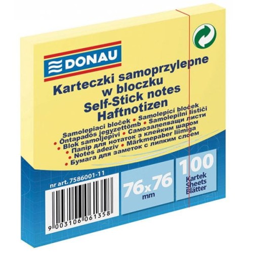Notes samoprzylepny 76x76mm 100 kartek żółty DONAU