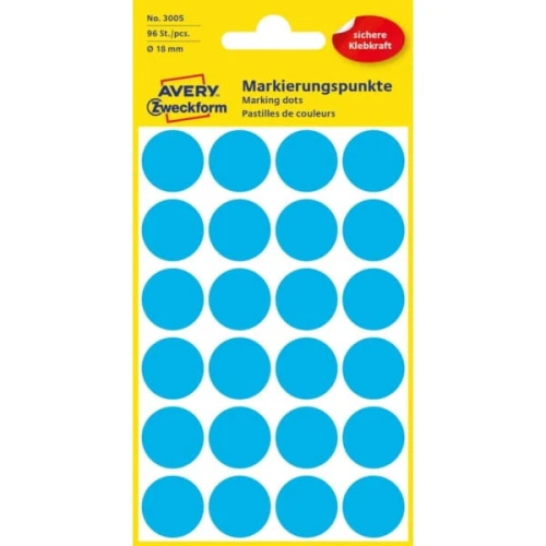 Etykiety papierowe okrągłe 18mm AVERY ZWECKFORM 4ark 96etykiet niebieskie