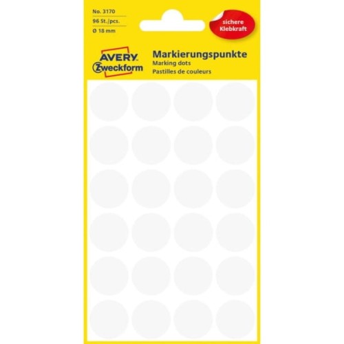 Etykiety papierowe okrągłe 18mm AVERY ZWECKFORM 4ark 96etykiet białe