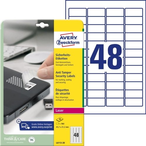Etykiety foliowe poliestrowe 45,7x21,2mm AVERY ZWECKFORM wodoodporne zabezpieczające - plomby 20ark 960etykiet białe matowe