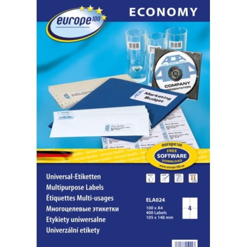 Etykiety papierowe 105x148mm AVERY ZWECKFORM economy 100ark 400etykiet białe