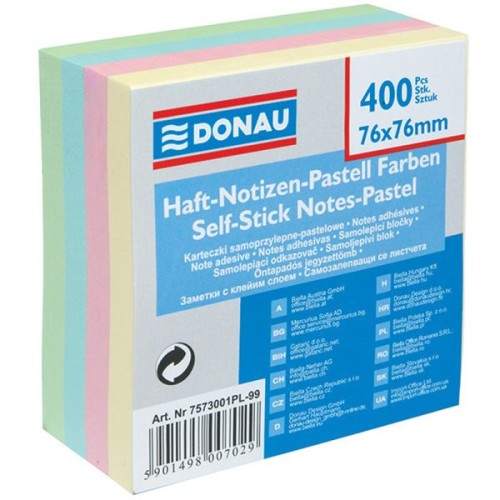 Notes samoprzylepny 76x76 mm pastel DONAU 400 kartek