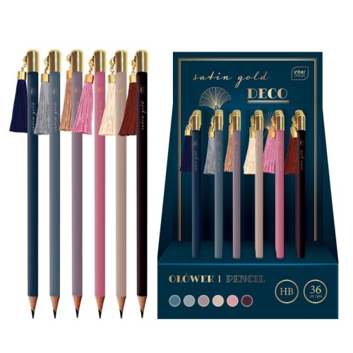 Ołówek drewniany z gumką HB INTERDRUK DECO SATIN GOLD mix wzorów 1szt.