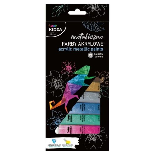 Farby akrylowe metaliczne KIDEA 12ml 12 kolorów