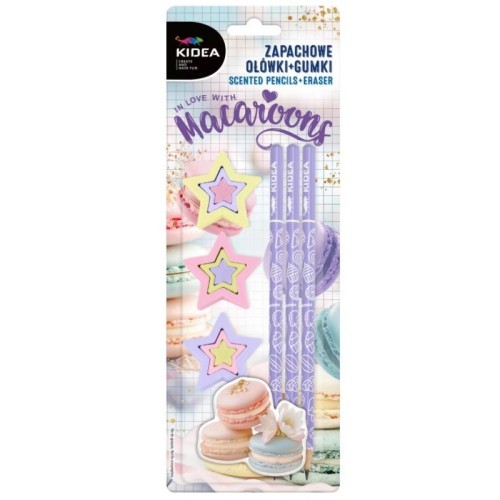 Ołówek drewniany HB KIDEA + gumka zestaw pachnąca makaroniki 3+3szt.