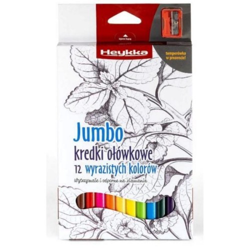 Kredki ołówkowe trójkątne JUMBO 12 kolorów HEYKKA z temperówką