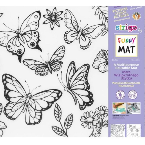 Podkład na biurko 480x335mm STRIGO FUNNY MAT transparentny motylki w zestawie z kredkami lub flamastrami