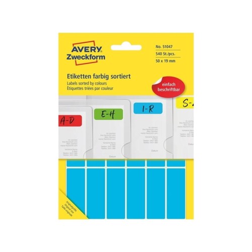 Etykiety papierowe 50x19mm AVERY ZWECKFORM do opisu ręcznego 30ark 540etykiet mix kolorów