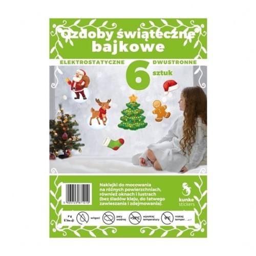 Naklejki/ozdoby elektrostatyczne KUNKE STICKERS dwustronne świąteczne bajkowe mix wzorów 6szt.