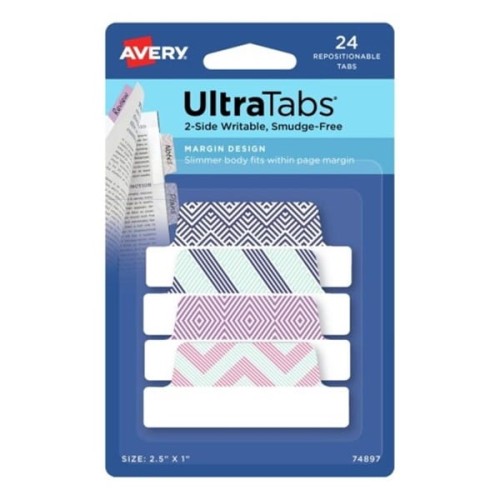 Zakładki indeksujące 63,5x25,4mm PP 4x6szt. wzory geometryczne AVERY ZWECKFORM ultra tabs usuwalne 24szt.