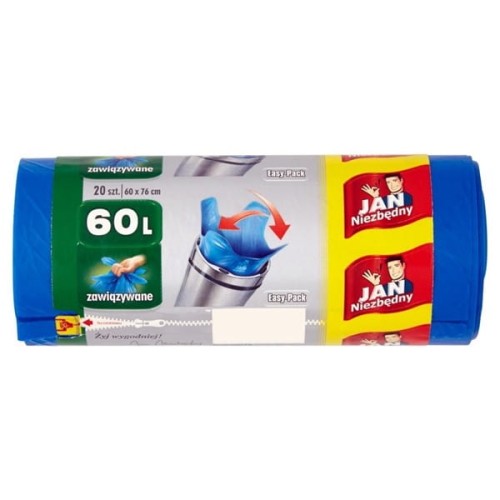 Worki na śmieci 60l HDPE JAN NIEZBĘDNY EASY PACK z uszami niebieskie 20szt.
