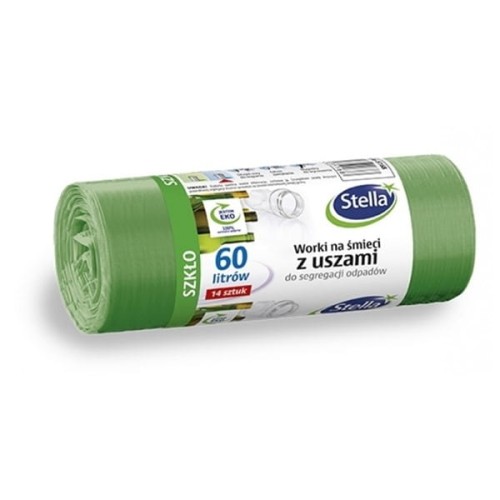 Worki na śmieci 60L LDPE 25µm STELLA do segregacji zielone 14szt. (szkło)