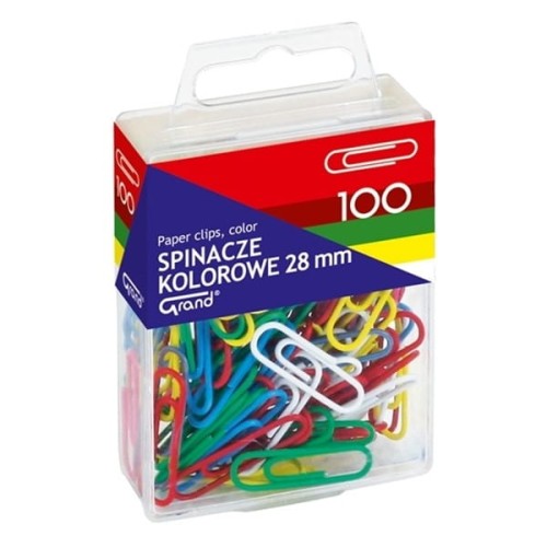 Spinacze biurowe 28mm okrągłe kolorowe GRAND 100szt