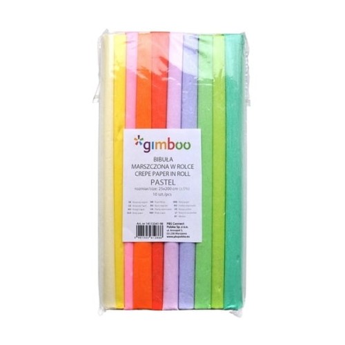 Bibuła marszczona 25cmx200cm GIMBOO PASTEL zestaw mix 10szt.