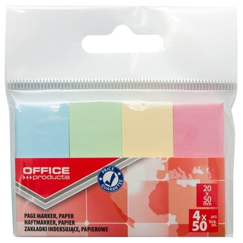 Zakładki indeksujące 20x50mm papierowe 4x50szt. Pastel OFFICE PRODUCTS 200szt.