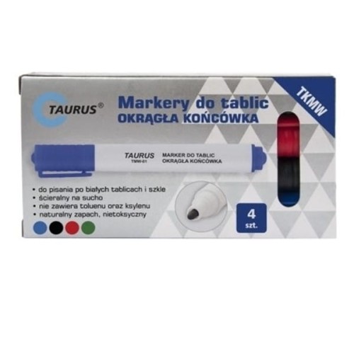 Marker suchościeralny i do flipchartu okrągły 1,0-3,0mm TAURUS 4 kolory