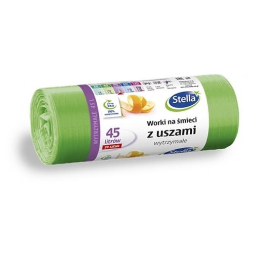 Worki na śmieci 45l STELLA wytrzymałe zielone z uszami 20szt.