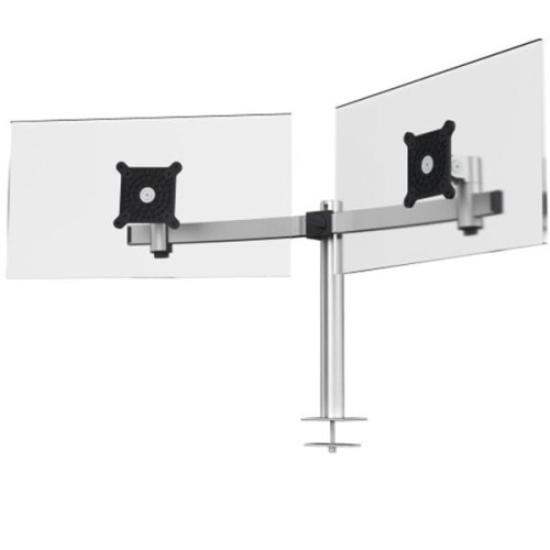 Uchwyt na 2 monitory LCD 21-27'' montaż w otworze blatu srebrny