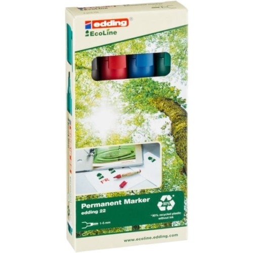 Marker permanentny ścięty 1-5mm EDDING 22 ECOLINE 4 kolory