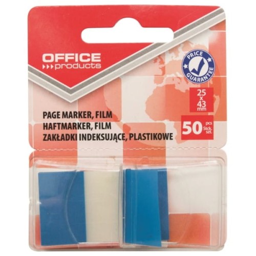 Zakładki indeksujące 25x43mm PP 1x50szt. OFFICE PRODUCTS pół transparentne pół niebieskie 50szt.