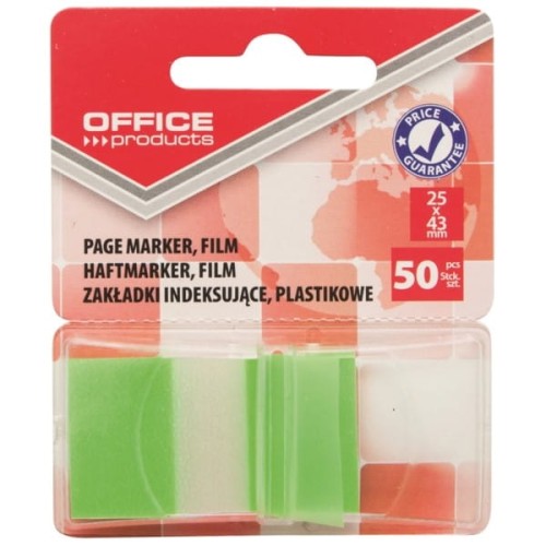 Zakładki indeksujące 25x43mm PP 1x50szt. OFFICE PRODUCTS pół transparentne pół zielone 50szt.