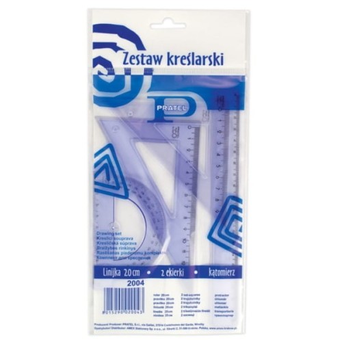 Zestaw geometryczny kreślarski PRATEL z linjką 20 cm etui