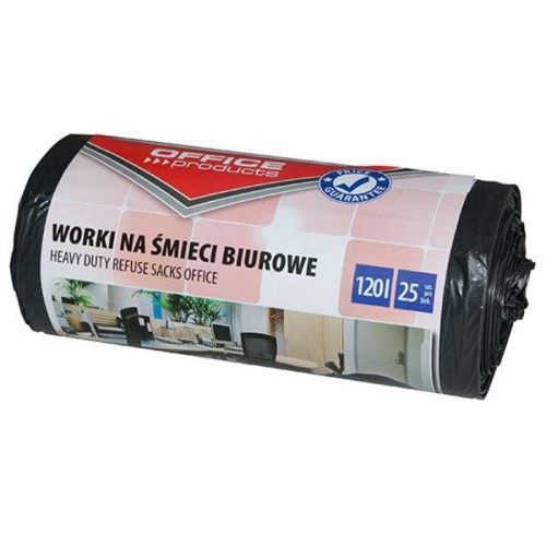 Worki na śmieci 120l OFFICE PRODUCTS LDPE mocne 25mic czarne 25 sztuk