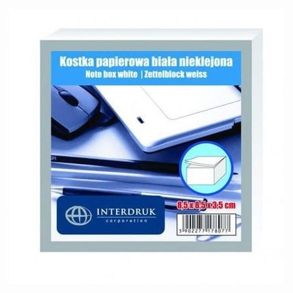 Kostka biurowa biała klejona 85x85x35mm INTERDRUK 1szt.
