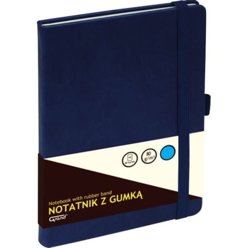 Notatnik A5/80 kratka GRAND oprawa twarda z gumką granatowy