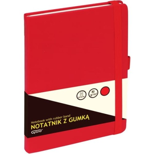 Notatnik A5/80 kratka GRAND oprawa twarda z gumką czerwony