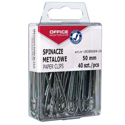 Spinacze biurowe 50mm OFFICE PRODUCTS 40szt srebrne