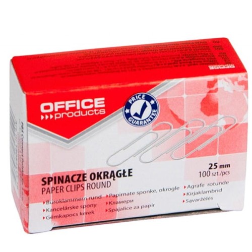 Spinacze biurowe 25mm OFFICE PRODUCTS srebrne 100szt.