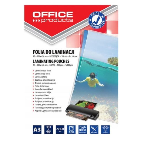 Folia do laminowania 303x426mm 100mic OFFICE PRODUCTS 100szt