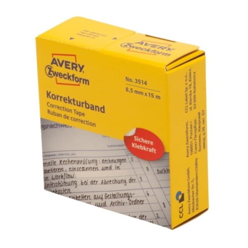 Taśmy korekcyjne Avery Zweckform; 2 wiersze (podajnik), 8,5 mm x 15 m, białe
