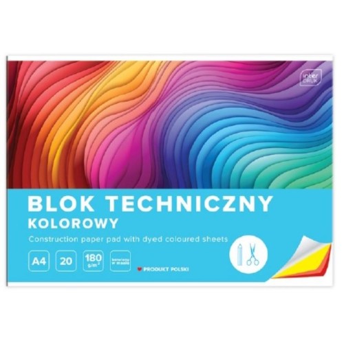 Blok techniczny kolorowy A4/180g 20 kartek barwiony w masie INTERDRUK 1szt.
