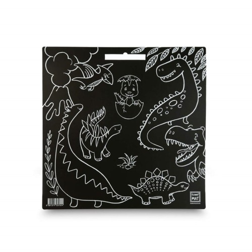 Podkład na biurko 400x400mm STRIGO FUNNY MAT czarny dinozaury w zestawie z 5 kredami