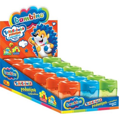 Temperówka plastikowa z pojemnikiem podwójna BAMBINO mix kolorów 1szt.