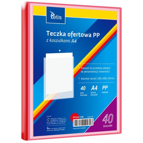 Teczka ofertowa PP z 40 koszulkami Tetis A4 czerwona