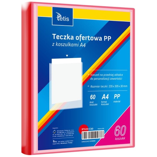 Teczka ofertowa PP z 60 koszulkami Tetis A4 czerwona