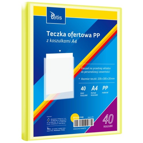 Teczka ofertowa PP z 40 koszulkami Tetis A4 żółta