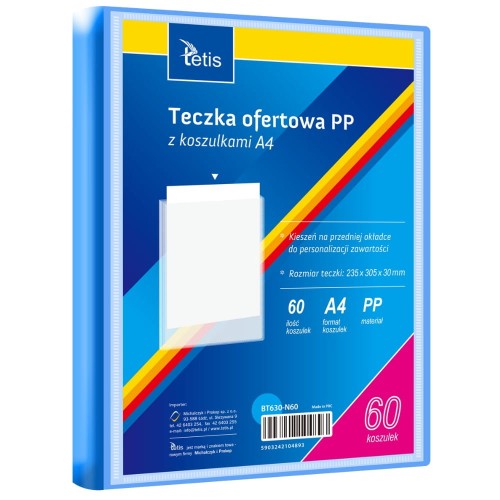 Teczka ofertowa PP z 60 koszulkami Tetis A4 niebieska