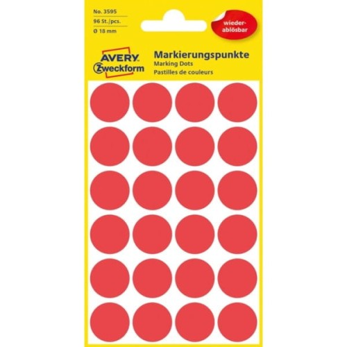 Etykiety papierowe usuwalne okrągłe 18mm AVERY ZWECKFORM 4ark 96etykiet czerwone