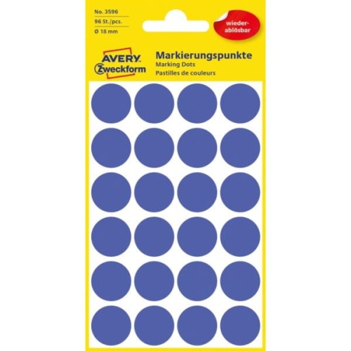 Etykiety papierowe usuwalne okrągłe 18mm AVERY ZWECKFORM 4ark 96etykiet niebieskie