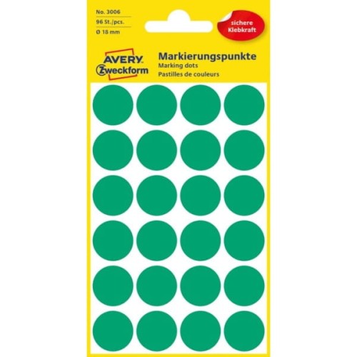 Etykiety papierowe okrągłe 18mm AVERY ZWECKFORM 4ark 96etykiet zielone