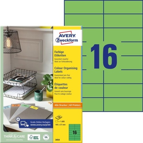 ETYKIETY PAPIEROWE 105x37mm AVERY ZWECKFORM 100ark 1600etykiet CZERWONE  /3452/