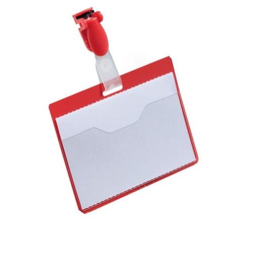 Identyfikator z klipem 60x90mm czerwony 25 sztuk